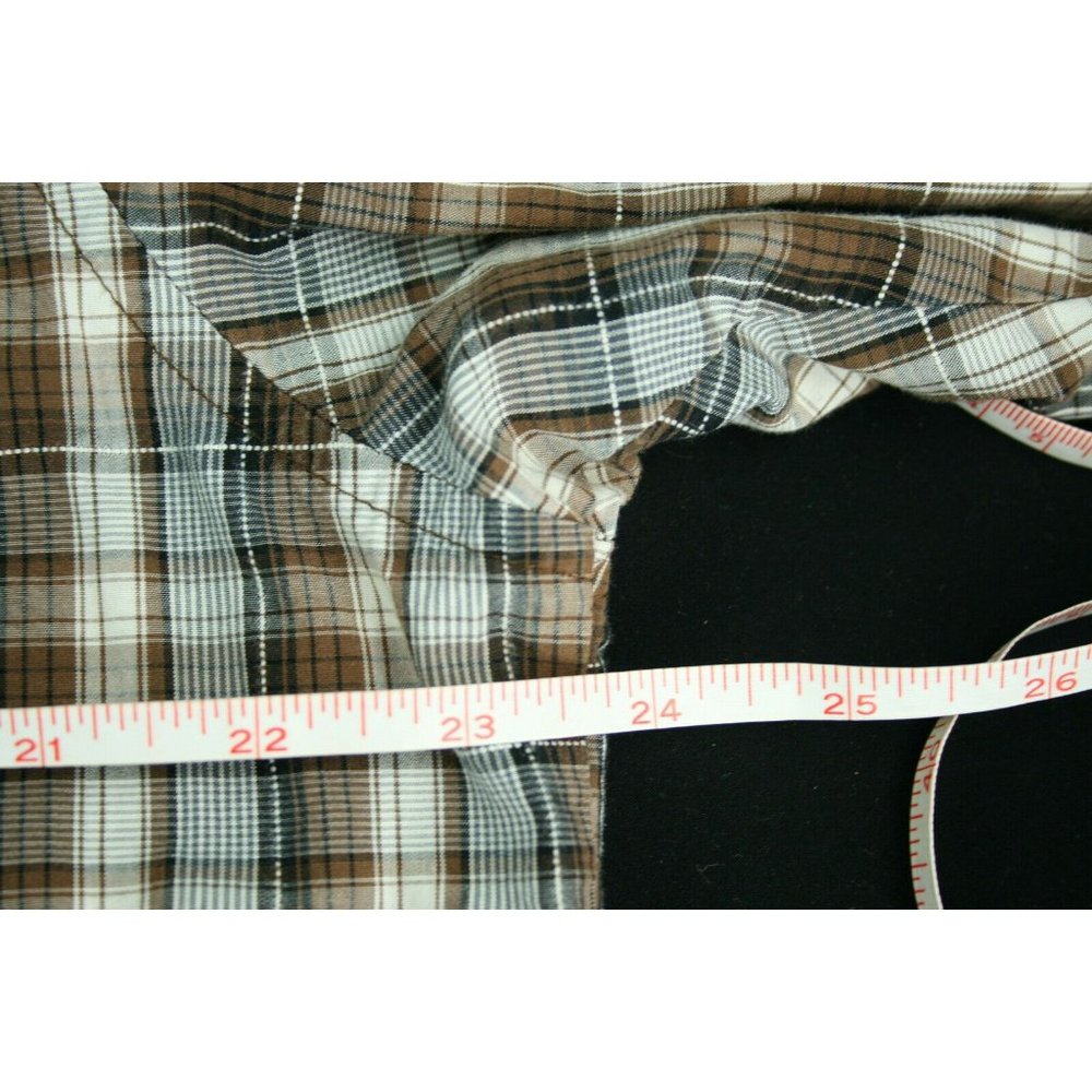 Wrangler Mens Sz XL Shirt Brown Western Plaid Marble Snap Stitch detail - Picture 8 of 10